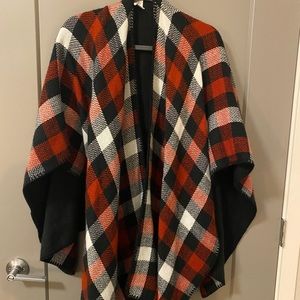 Plaid reversible blanket poncho